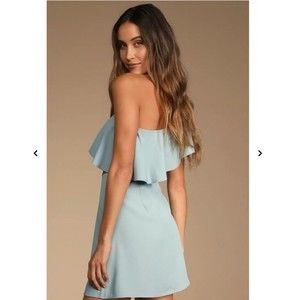 NWT Lulus Social Gathering Blue One-Shoulder Ruffled Mini Dress size Medium